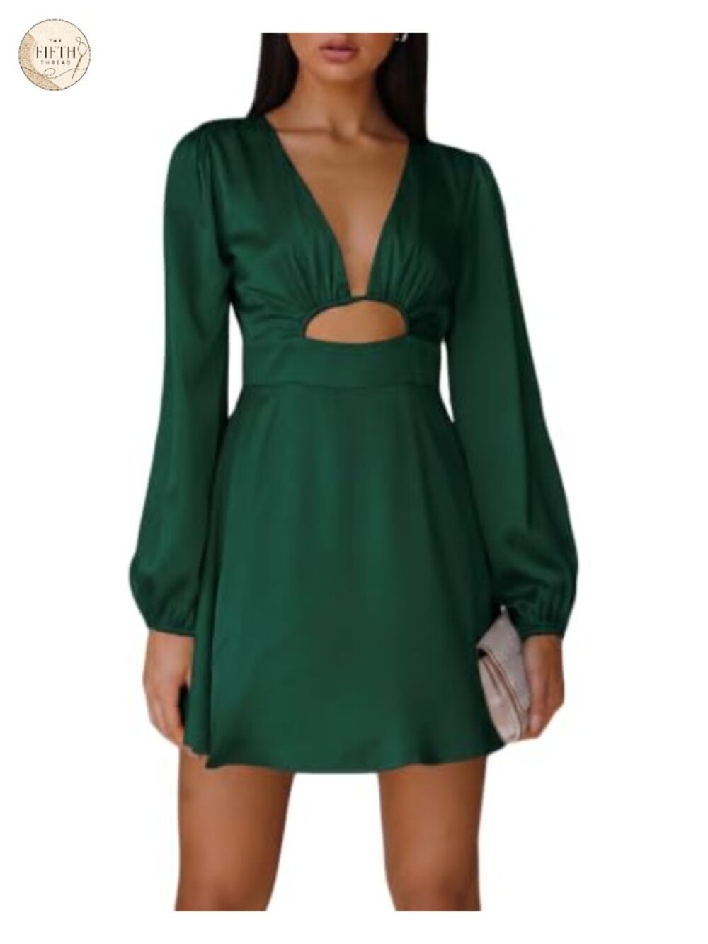 Satin Mini Dress Long Sleeve A-Line Cut-Out Cocktail Party Club